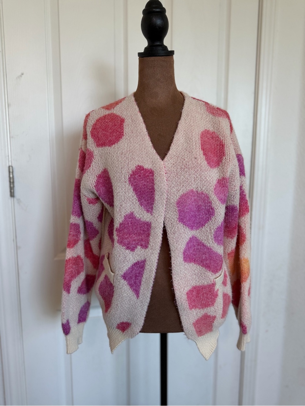 SHEIN Cream Cardigan with Pink & Magenta Spot Pattern